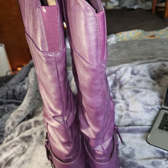 TOP Moda Coco-20 Fashion Buckle Low Heel Round Toe Zipper Knee High Riding Boots - Picture 5 of 7